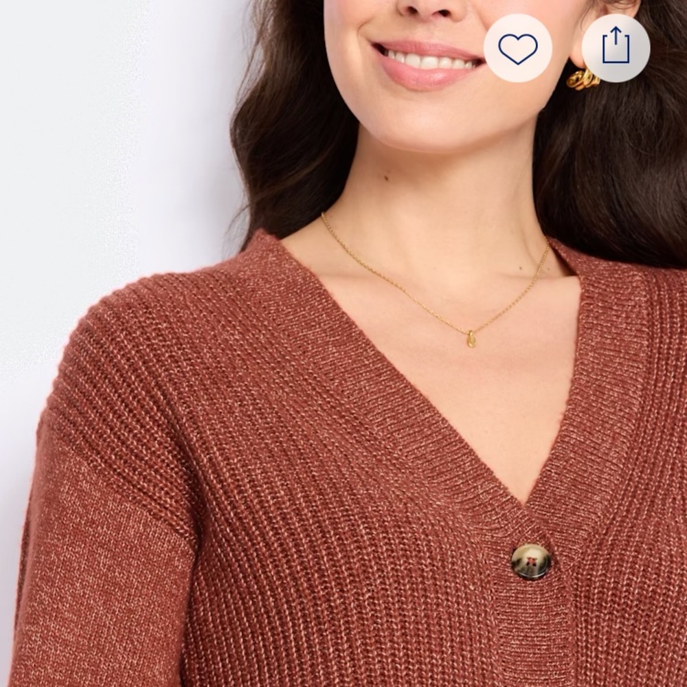 Market & Spruce - Elena Ribbed Button Down Mini Cardigan - Rust - M - Picture 5 of 5